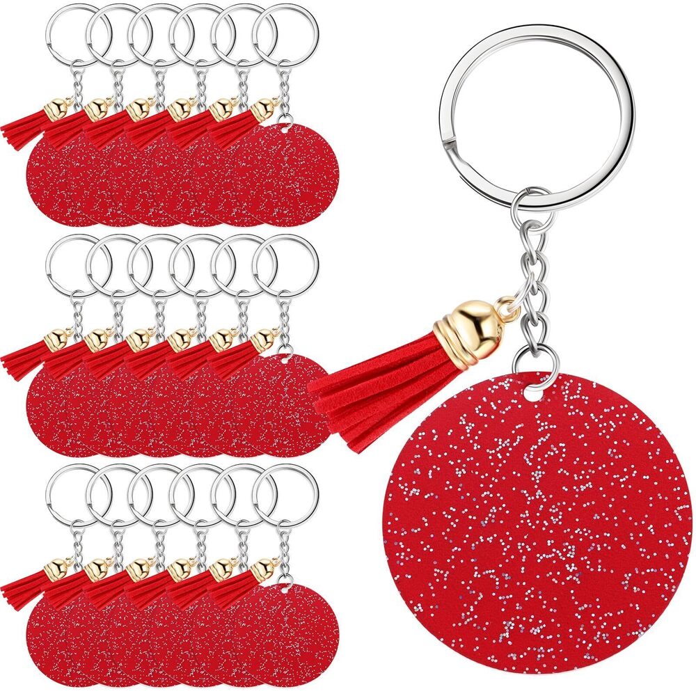 3641 20 Set Acrylic Keychain Blank with Key Rings 20 Pcs 1.97'' Glitter